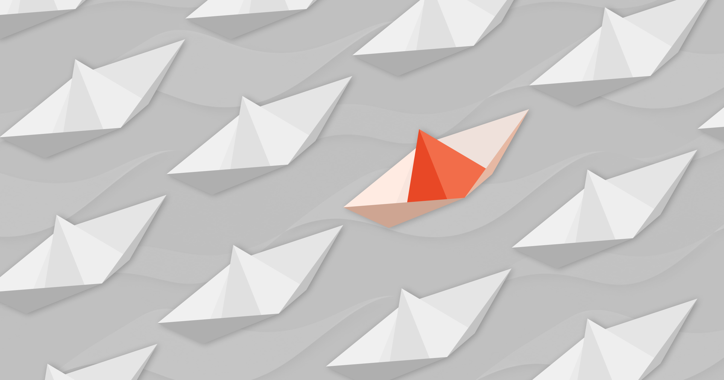 A fleet of white paper boats with one SHIP boat standing out.
